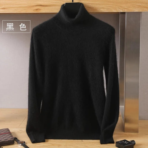 Men's 100% pure Mink velvet Cashmere Sweater High Lapels Pullovers