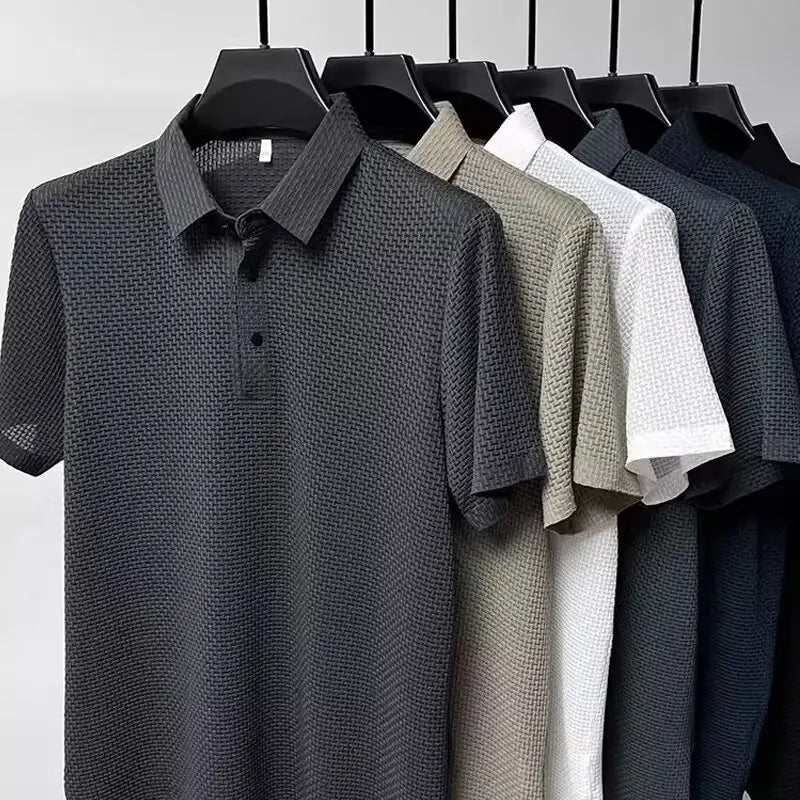 Summer New Men's Lop-up Hollow Short-sleeved Polo Tee Shirt Ice Silk