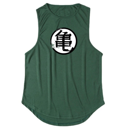 Japanese Anime Turtle Script Printed Mens Gym Clothing Fitness Vest
