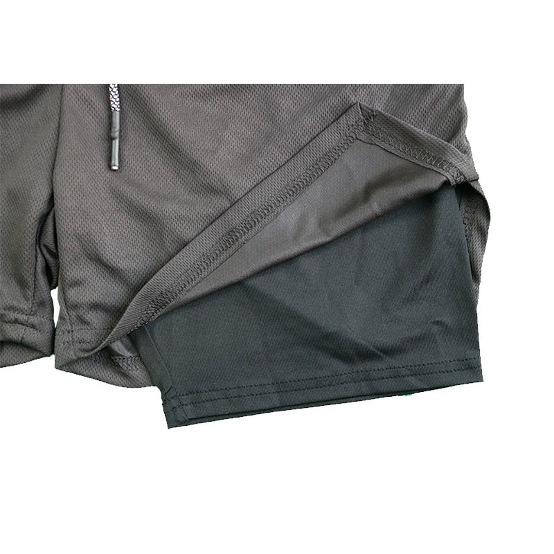 Men's Double Layer Fitness Shorts Men Fitness Gym Training 2 in 1