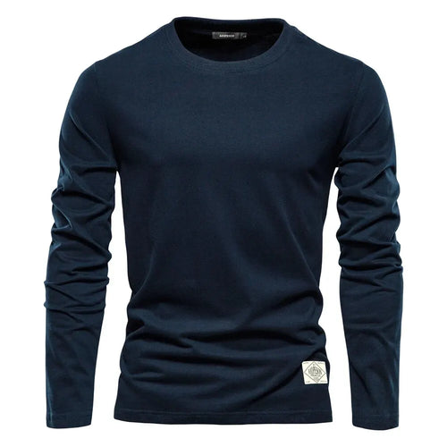 100% Cotton Long Sleeve T Shirt For Men Solid Spring Casual Mens