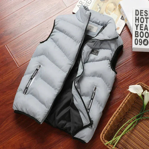 2024 New Puffer Sleeveless Coats Mens Solid Color Down Jacket Winter