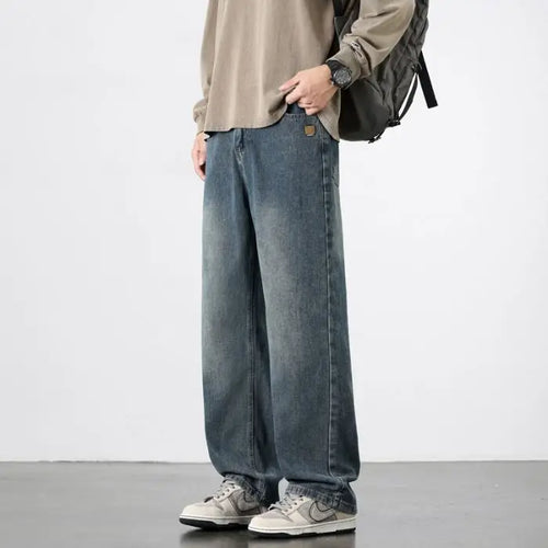 Spring Autumn New Men's Straight Vintage Fit Jeans Casual Trousers