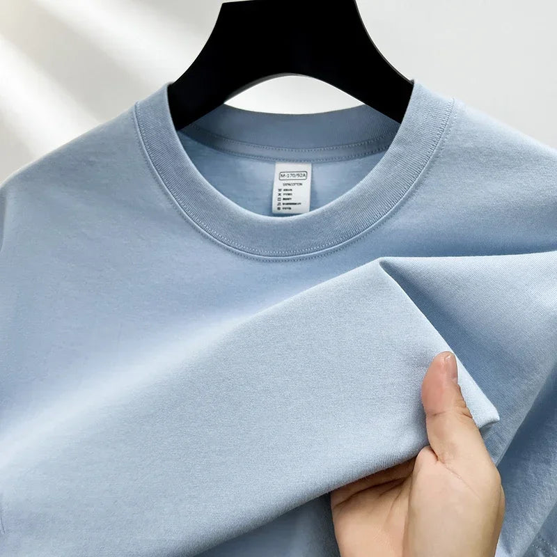 100% Pure Cotton Summer High-end Brand Men's Short Sleeve Round Neck
