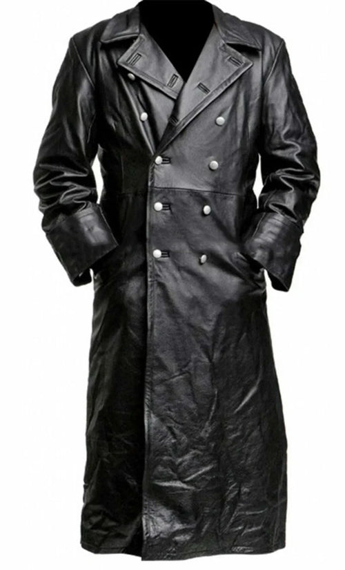1MEN'S GERMAN CLASSIC WW2 MILITARY UNIFORM OFFICER BLACK REAL LEATHER