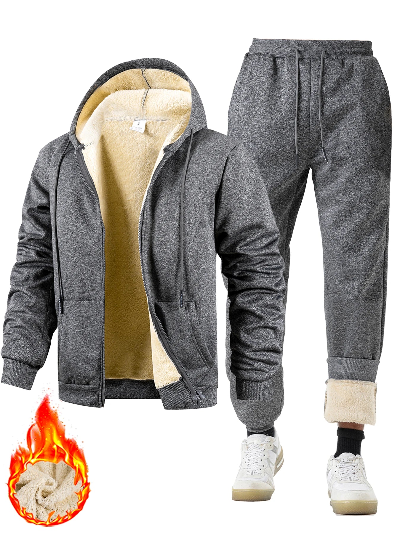 Men's Suit Two-Piece Tracksuit Plush Thickened Warm Sports