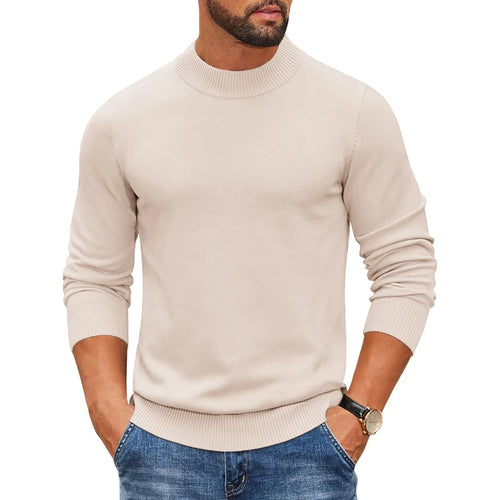 Men's Mock Turtleneck Ribbed Knit Pullover Sweater Casual Heavyweight