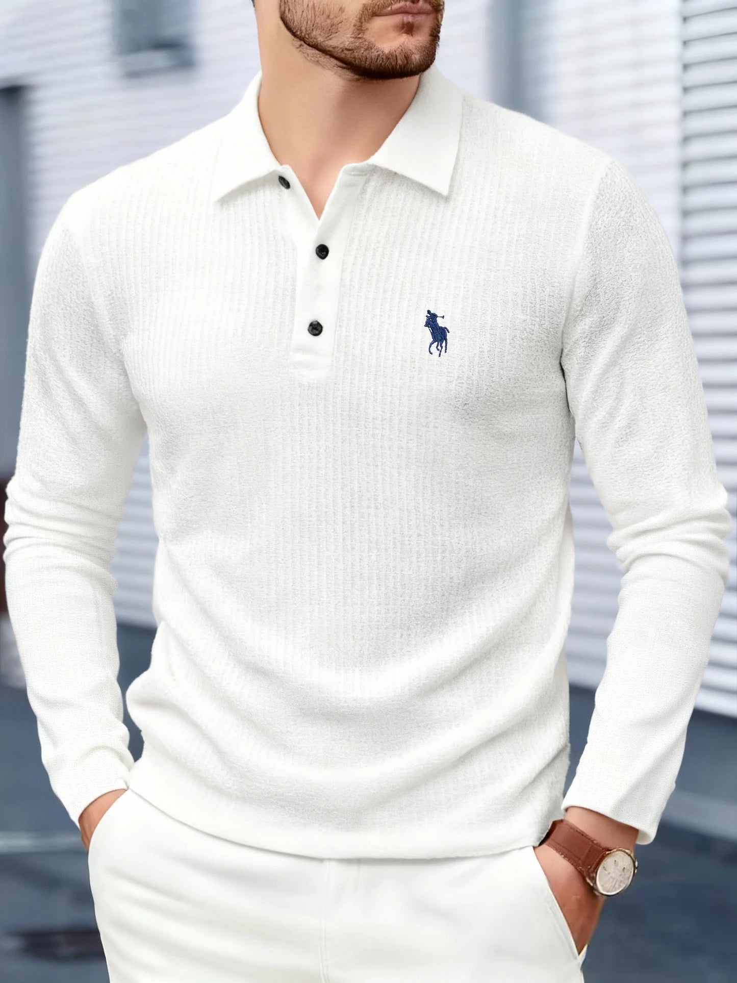 Men's high-end brand exquisite embroidered polo shirt long sleeved