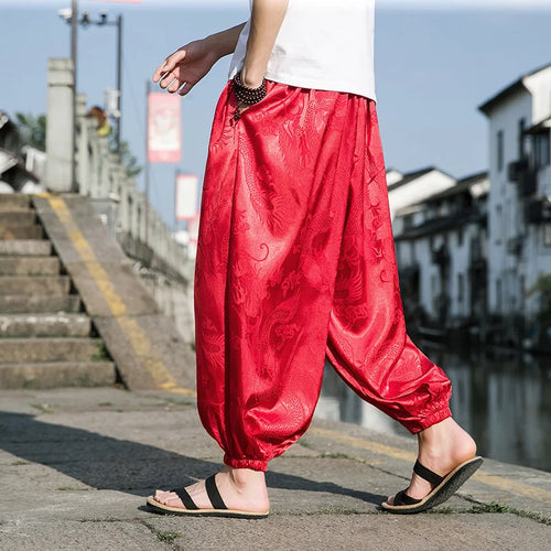 FGKKS 2023 Outdoor Brand Pants For Men Lce Silk Dragon Dark Flower