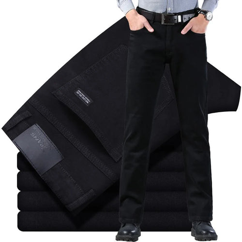 Spring Autumn Vintage Black Business Jeans Men Casual Straight Stretch