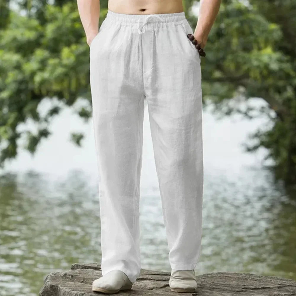 New Men's Beach Pants Joggers Fashion Cotton Linen Sweatpants Casual
