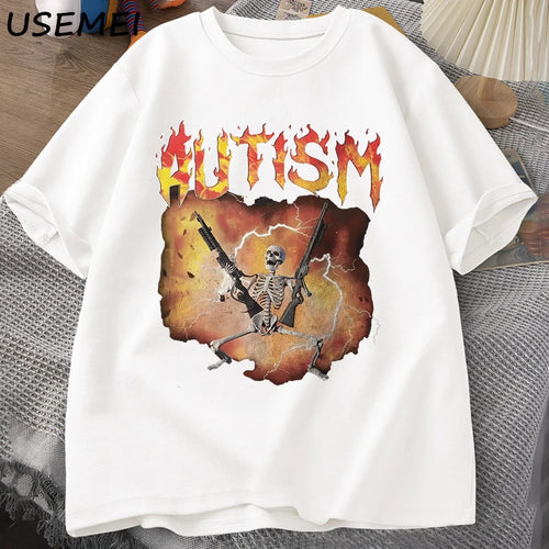 Autistic Funny Skeleton T-Shirt Men Women Autism Meme Graphic T Shirts