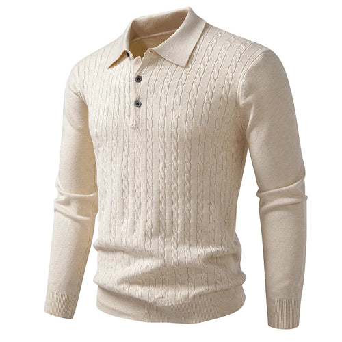 Autumn Mens Polo Sweater V Neck Long Sleeve Knit Button Polos Ribbed