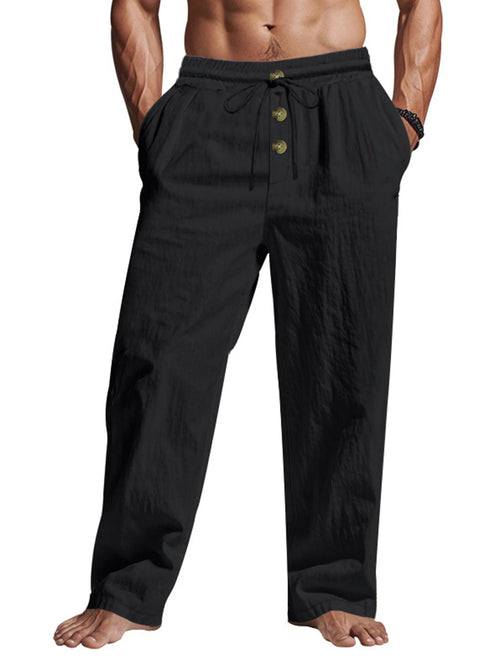 Men's Casual Pants Male Summer Breathable Trousers Solid Color High