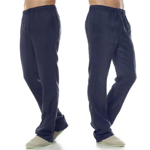 Men's Cotton Linen Pants Male Autumn New Breathable Solid Color Linen