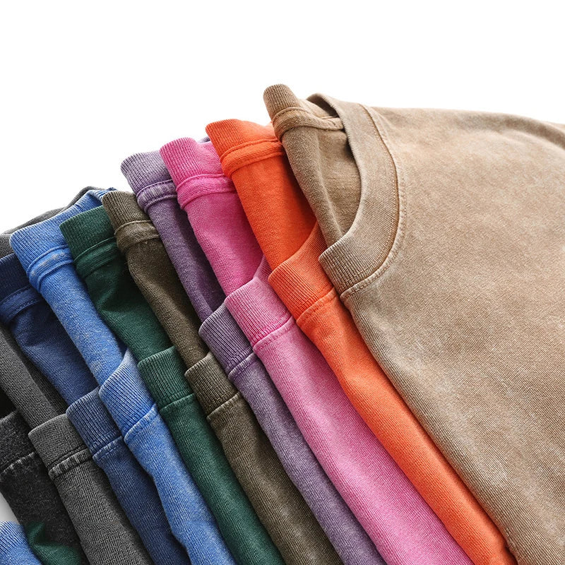 Men's Summer T-shirt 230G Heavy Cotton Vintage Washed T-Shirts