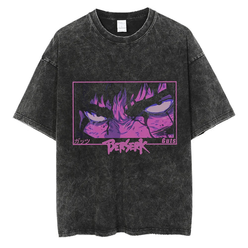 Hip Hop Men Streetwear T-Shirt Retro Vintage Washed Anime Graphic T