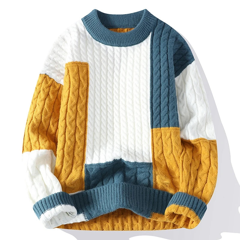 New Spring Winter Fashion Patchwork Loose Sweater Men Streetwear High
