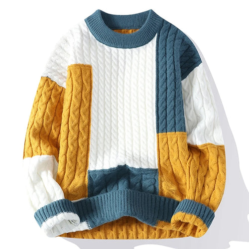 New Spring Winter Fashion Patchwork Loose Sweater Men Streetwear High