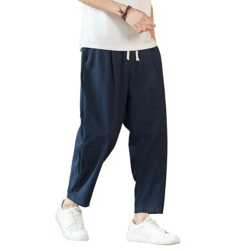 New Cotton Linen Mens Pants Casual Solid Color Breathable Streetwear