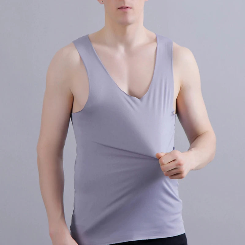 Silk Tank Tops Seamless Mens Vest Sleeveless Sport Bodysuit Vest For