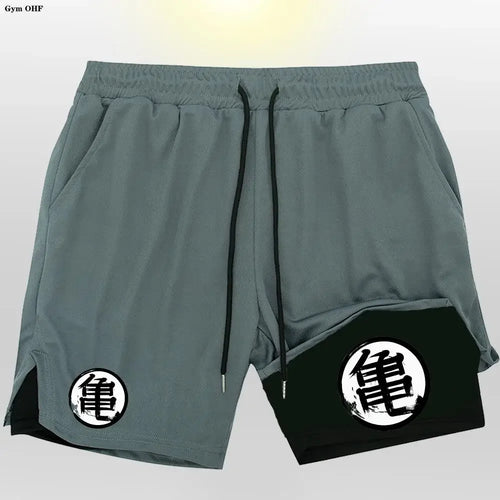 Goku Anime Running Shorts Men Fitness Gym Training 2 in 1 Sports