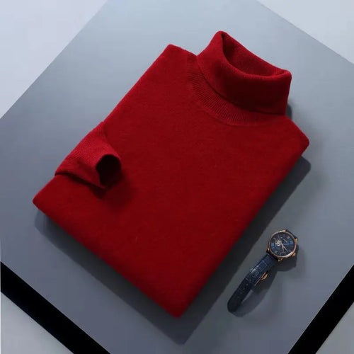 Turtleneck Men Pullover Cashmere Cotton Blend Knitted Sweater 2025