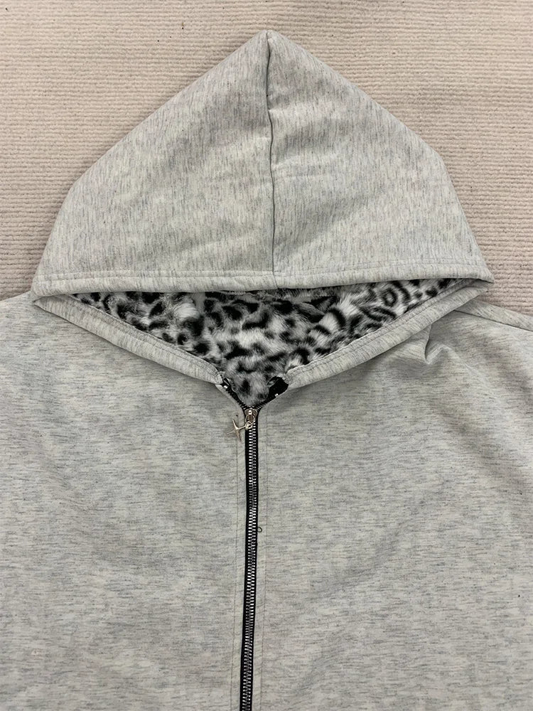 Autumn/Winter Leopard Grey Double sided Zipper Hoodie Men's Casual