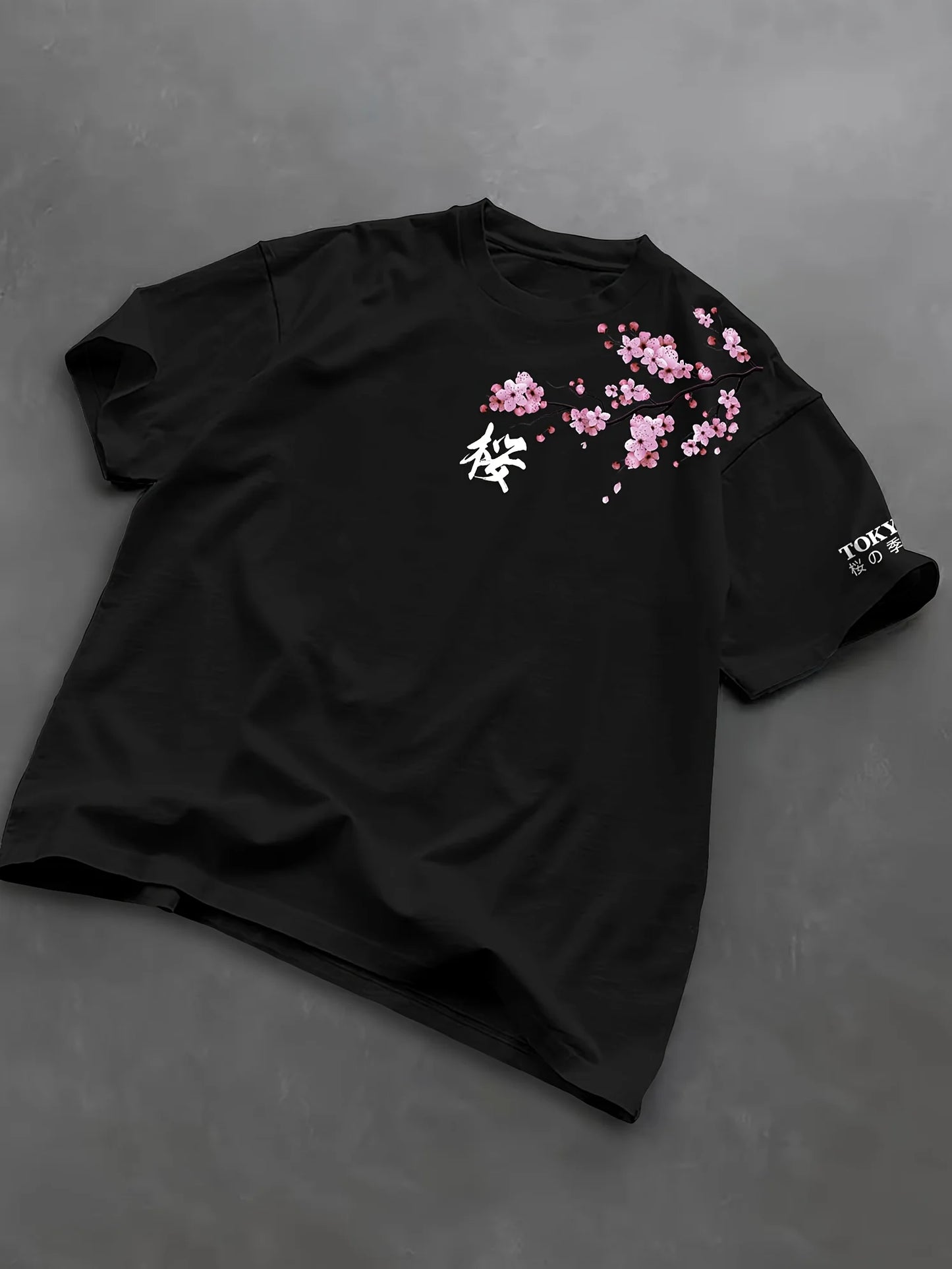 Summer Men Cherry Blossom Pattern Japanese Style Loose-Tee Shirt