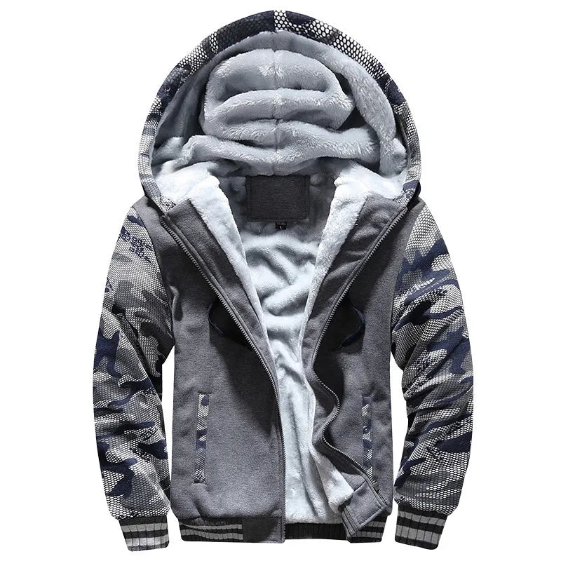 Men's Jacket Winter Camouflage Fleece Thicken Hooded Jackets Male Long