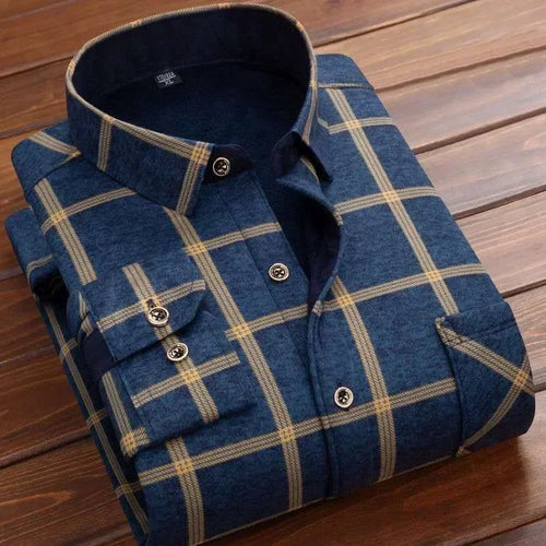 2024 Men's Winter Warm Long Sleeve Plaid Shirts Flannel Fur Lined