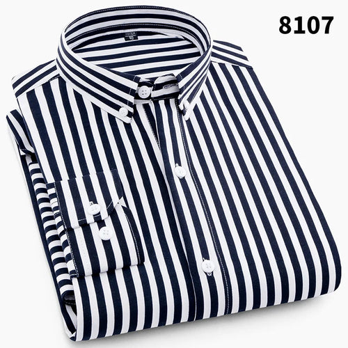 Hot New Men's Formal Shirts Long Sleeve Anti-Wrinkle Office Striped