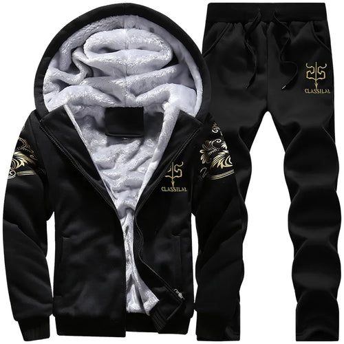 Men's autumn and winter sports set hooded casual cardigan jacket
