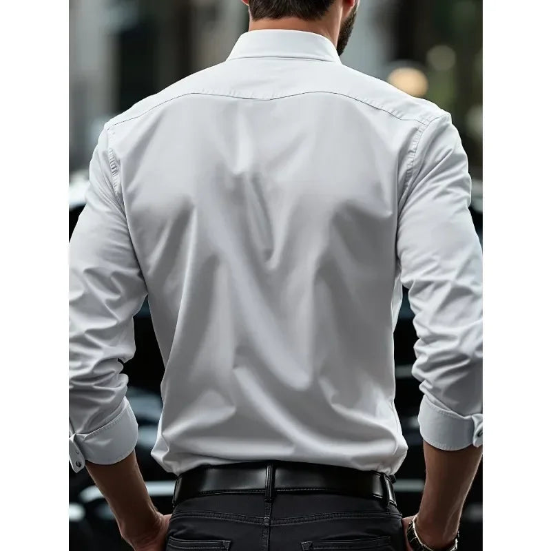 2025 Men's Shirt Brand New Solid Color Long Sleeve Smart Casual Four
