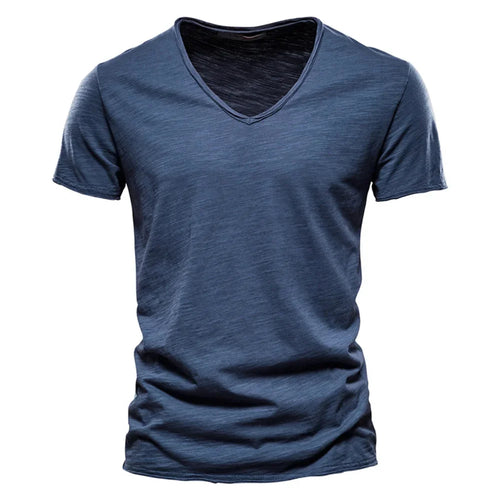 Brand Quality 100% Cotton Men T-shirt V-neck Fashion Design Slim Fit