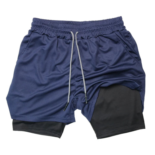 Men's Double Layer Fitness Shorts Men Fitness Gym Training 2 in 1