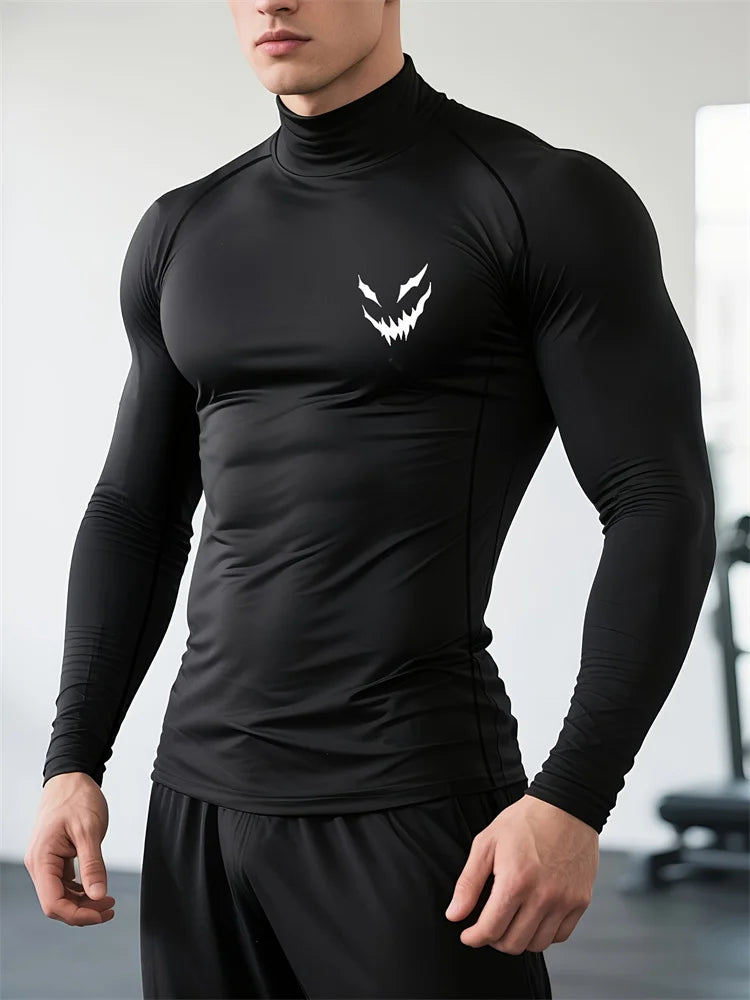 Men's Smiling Face Print Quick-drying Tight Long-sleeved T-shirt