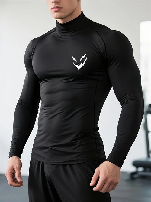 Men's Smiling Face Print Quick-drying Tight Long-sleeved T-shirt