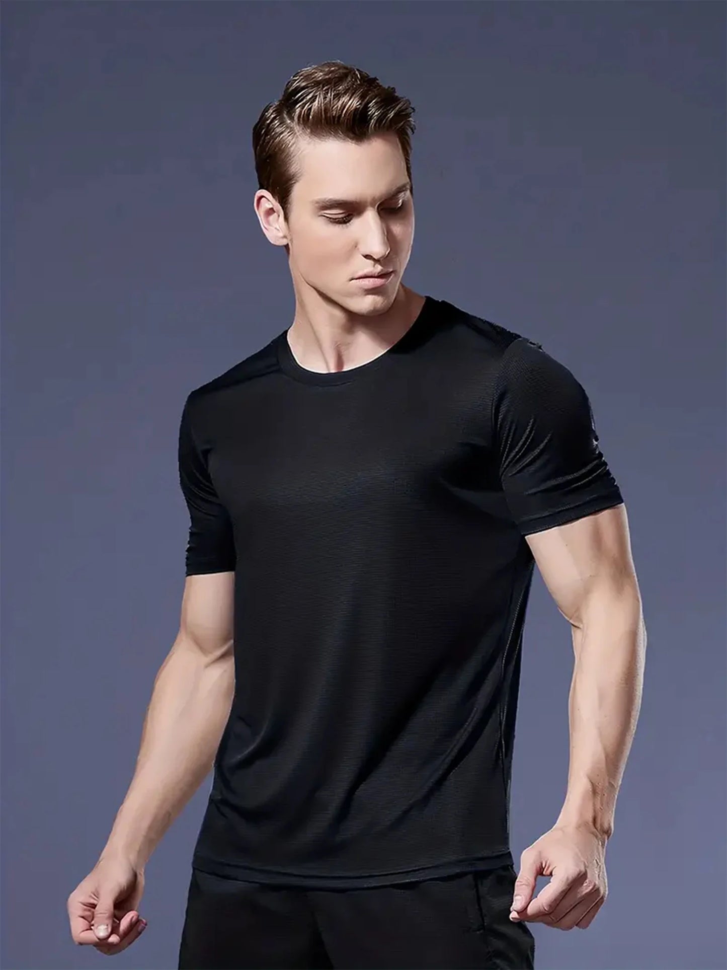 Crew T-Shirt10Pcs Black Ultralight Men Quick Dry Breathable Sweat