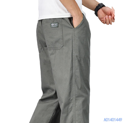 Big Size Mens Casual Pants Relaxed Fit Cotton Trousers Elastic Waist