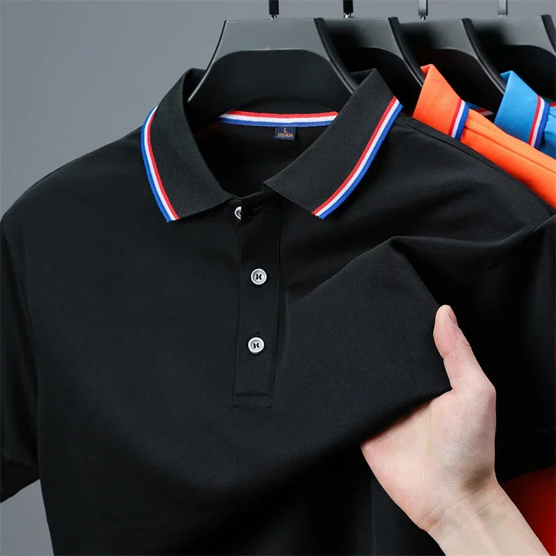 2025 New Men's Casual Solid Color Short Sleeved Polo Shirt Summer