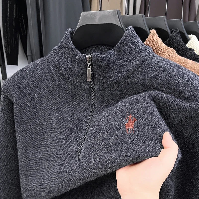 2025 New Mink Fleece Thick Sweater Men's Half Zipper Paul Knitted Base