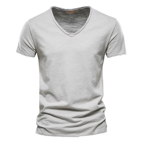 Brand Quality 100% Cotton Men T-shirt V-neck Fashion Design Slim Fit