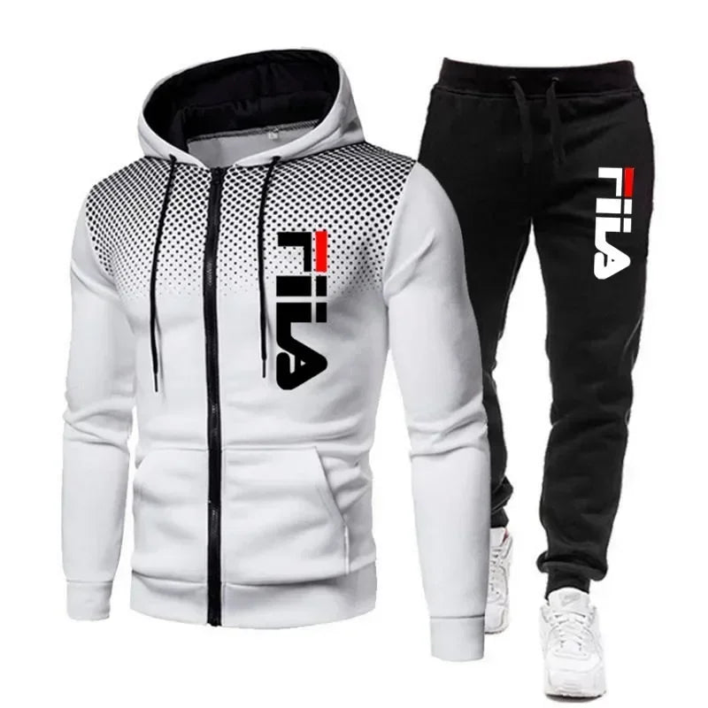 New men's casual jogging fitness sportswear set with zipper hooded