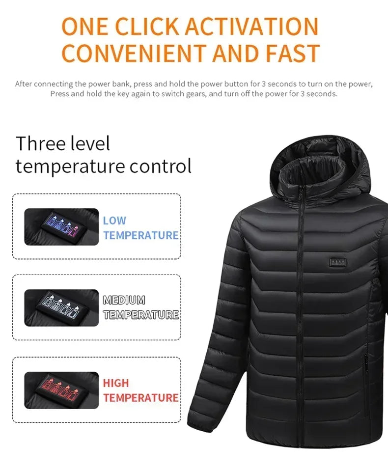 21 Areas Heating Jacket Men's Winter Usb Electric Heating Coat