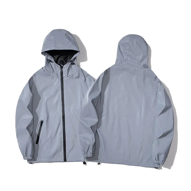New Couple Night Reflective Clothing Solid Color Jacket Polyester