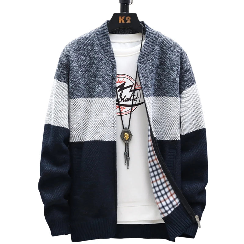 Autumn Winter Cardigan Sweater Men Fleece Zipper Sweaters Velvet