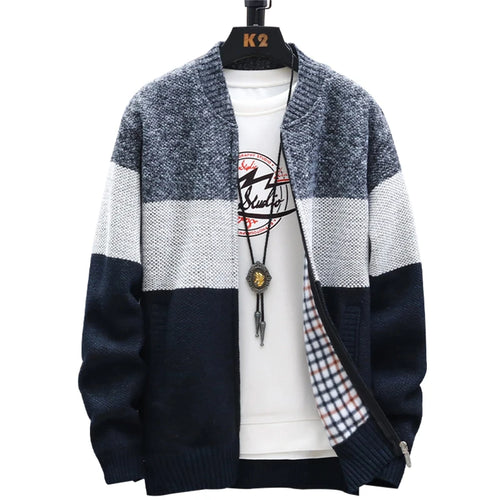 Autumn Winter Cardigan Sweater Men Fleece Zipper Sweaters Velvet