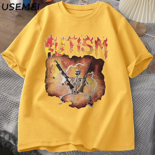 Autistic Funny Skeleton T-Shirt Men Women Autism Meme Graphic T Shirts