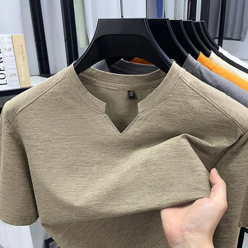 Korean Men's Casual and Fashionable Small V-neck Solid Color Short